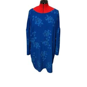 Leith 3X Blue Floral Shift Dress Plus Size Long Sleeve Back Zip NWT
